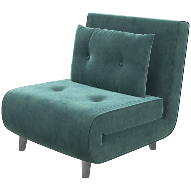 Miegamasis krėslas, Sulankstomas krėslas su lovos funkcija, Viengulė sofa su pagalvėmis, Svečių lova, Apmušta sofa su aksominiu imitacijos raštu, Tamsiai žalia, 77 x 88 x 83 cm