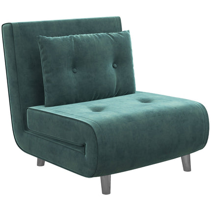 Miegamasis krėslas, Sulankstomas krėslas su lovos funkcija, Viengulė sofa su pagalvėmis, Svečių lova, Apmušta sofa su aksominiu imitacijos raštu, Tamsiai žalia, 77 x 88 x 83 cm