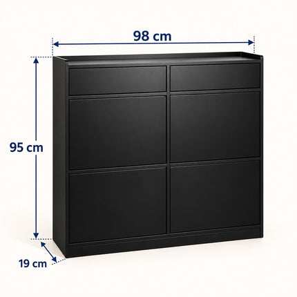 Slim Shoe Cabinet with 4 Tilt-Out Compartments and 2 Flaps, Black, MDF