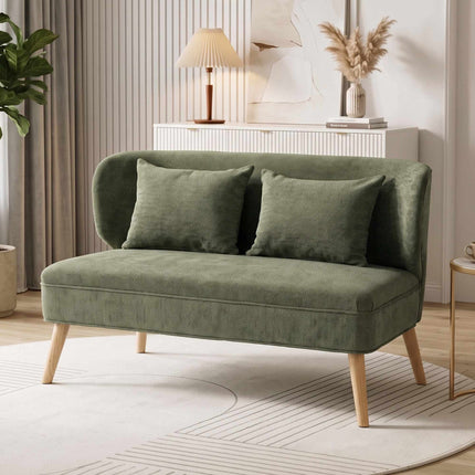 Small 2-Seater Chenille Loveseat with Wingback Design, Dark Green, 2 Cushions