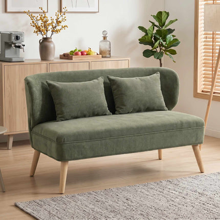Small 2-Seater Chenille Loveseat with Wingback Design, Dark Green, 2 Cushions