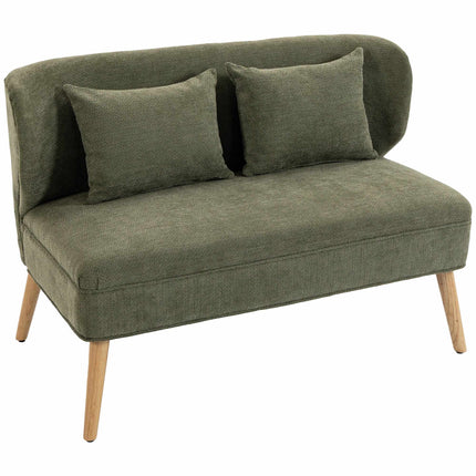 Small 2-Seater Chenille Loveseat with Wingback Design, Dark Green, 2 Cushions