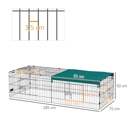 Outdoor pet cage with roof, 5 doors, green