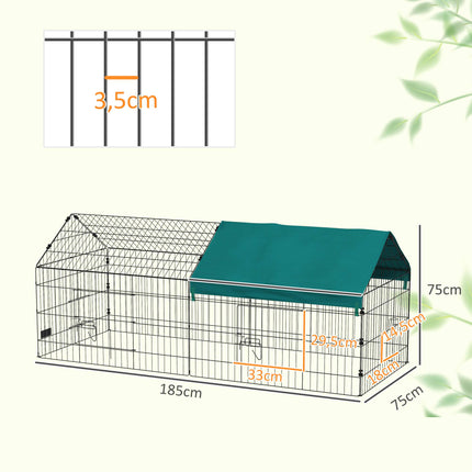 Small Animal Run with Roof and 4 Doors, 185 x 75 x 75 cm, Black/Green