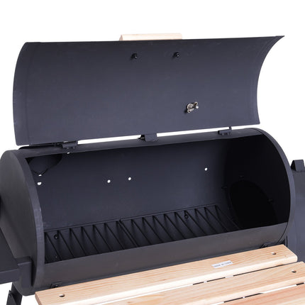 Charcoal grill with smoker and double chambers