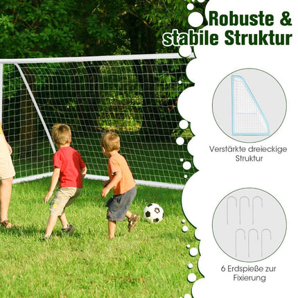 Futbolo vartai 365x182 cm su patvariu tinklu ir kuoliukais