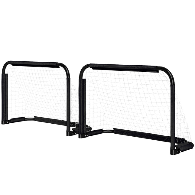 Futbolo vartų rinkinys, 2 sulankstomi futbolo vartai su metaliniu rėmu vaikams ir suaugusiems, sodas, 90 x 36 x 60 cm, juodi