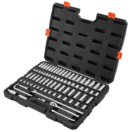 Socket Set, 76-Piece 3/8 in Drive SAE Metric, Case