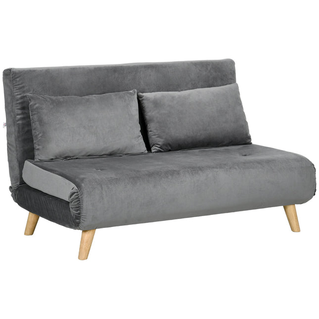 Dvivietė sofa-lova su lovos funkcija, sulankstoma sofa su reguliuojamu atlošu, pagalvėlėmis, sofa-lova su aksomo imitacija, pilka, 130 x 78 x 79 cm