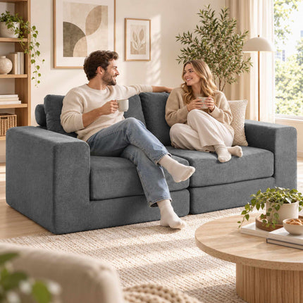 Sofa Bed 4-in-1 for 2 People, Foldable Sleeper Sofa, Grey, Back Cushions