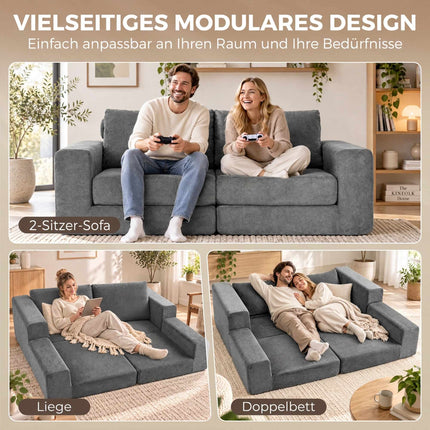 Sofa Bed 4-in-1 for 2 People, Foldable Sleeper Sofa, Grey, Back Cushions