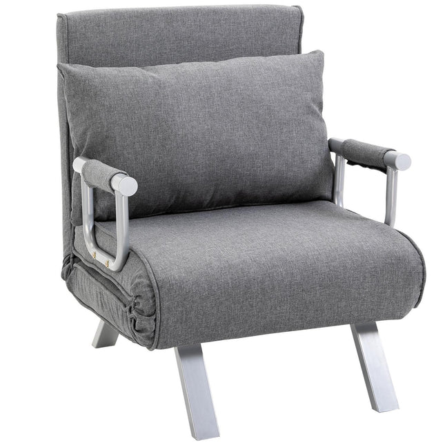 Sofa-lova su porankiais, 65 x 69 x 80 cm, 3 viename, sofa-lova, svečių lova, šezlongas, lino imitacijos poliesteris, pilka