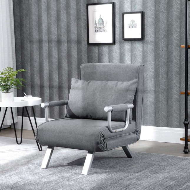 Sofa-lova su porankiais, 65 x 69 x 80 cm, 3 viename, sofa-lova, svečių lova, šezlongas, lino imitacijos poliesteris, pilka