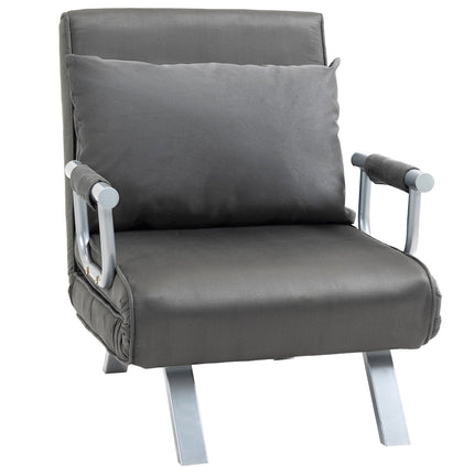 Sofa-lova su porankiais 65x69x80 cm, 3 viename, sofa-lova, svečių lova, sulankstomas čiužinys, šezlongas, dirbtinė oda, pilka