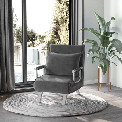 Sofa-lova su porankiais 65x69x80 cm, 3 viename, sofa-lova, svečių lova, sulankstomas čiužinys, šezlongas, dirbtinė oda, pilka
