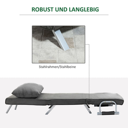 Sofa-lova su porankiais 65x69x80 cm, 3 viename, sofa-lova, svečių lova, sulankstomas čiužinys, šezlongas, dirbtinė oda, pilka