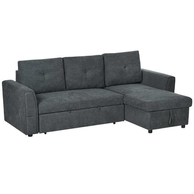 Sofa-lova su šezlongu, 3 vietų, tamsiai pilka