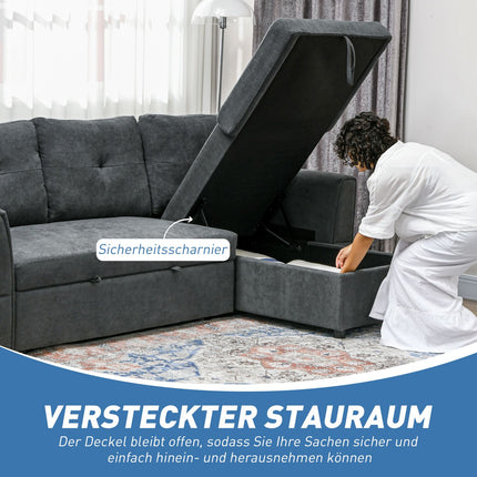 Sofa-lova su šezlongu, 3 vietų, tamsiai pilka
