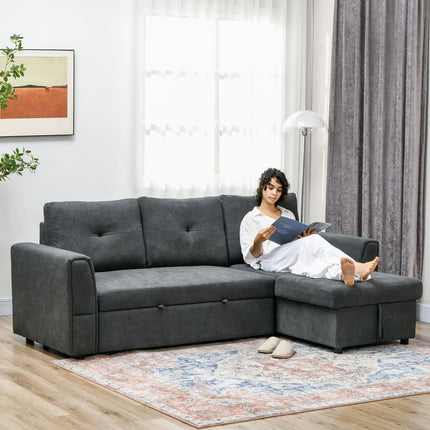 Sofa-lova su šezlongu, 3 vietų, tamsiai pilka