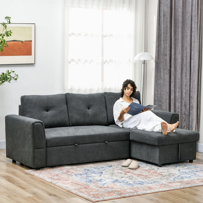 Sofa-lova su šezlongu, 3 vietų, tamsiai pilka