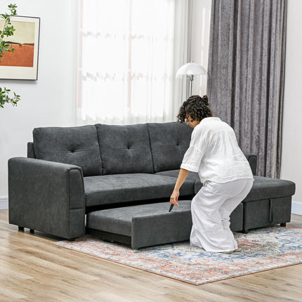 Sofa-lova su šezlongu, 3 vietų, tamsiai pilka