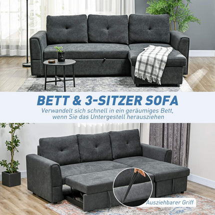 Sofa-lova su šezlongu, 3 vietų, tamsiai pilka