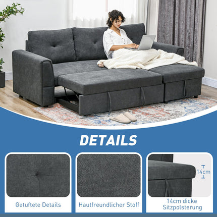 Sofa-lova su šezlongu, 3 vietų, tamsiai pilka