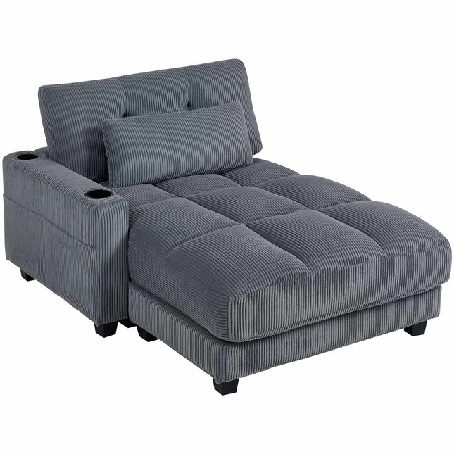 Sofa-lova su puodelių laikikliais, gili sėdynė, tamsiai pilka virvelė