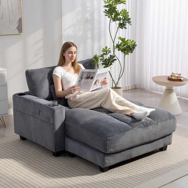 Sofa-lova su puodelių laikikliais, gili sėdynė, tamsiai pilka virvelė