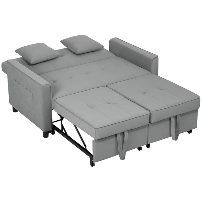 Sofa-lova, dvivietė sofa su miegojimo funkcija, reguliuojamas atlošas, sofa su pagalvėlėmis, aksomo imitacija, L formos sofa-lova su patalynės dėže, ratukai svetainei, svečių kambariui, pilka |