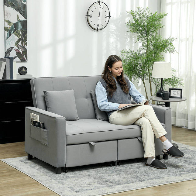 Sofa-lova, dvivietė sofa su miegojimo funkcija, reguliuojamas atlošas, sofa su pagalvėlėmis, aksomo imitacija, L formos sofa-lova su patalynės dėže, ratukai svetainei, svečių kambariui, pilka |