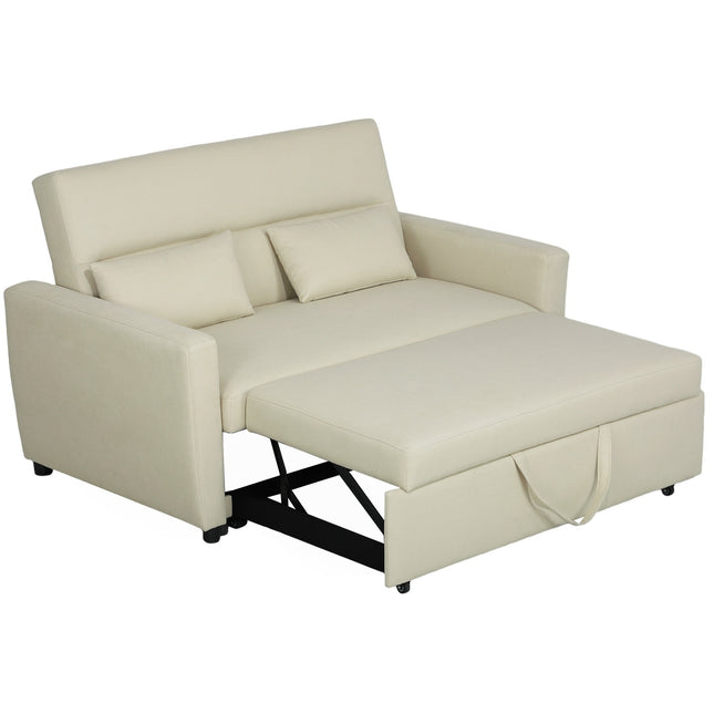 Sofa-lova, dvivietė sofa su miegojimo funkcija, reguliuojamas atlošas, sofa su pagalvėlėmis, aksominė imitacija, sofa-lova su patalynės dėže svetainei, svečių kambariui, smėlio spalvos