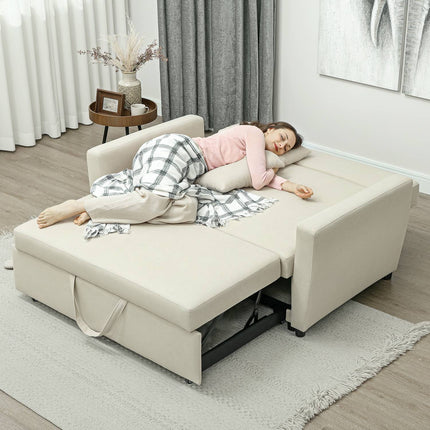 Sofa bed in velvet look, 2-seater, adjustable, beige