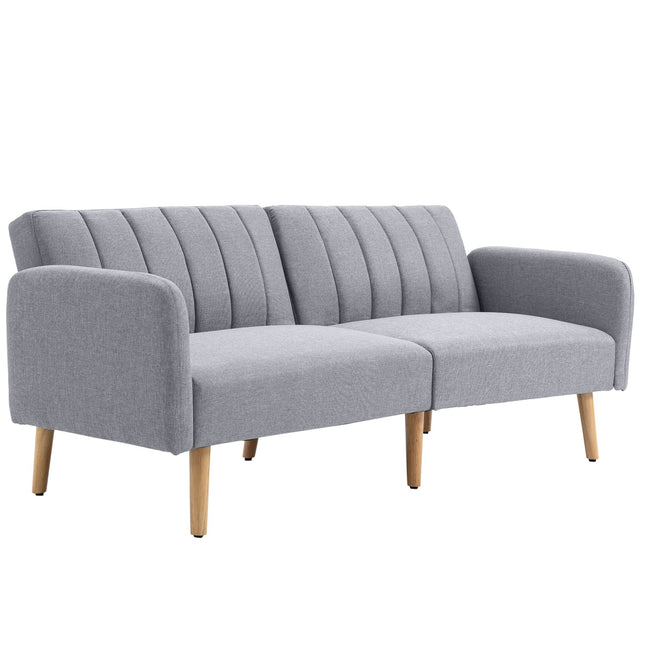 Sofa-lova, dvivietė sofa su miegojimo funkcija, reguliuojamas atlošas, storai paminkštinta sofa, porankis, sofa-lova su medinėmis kojelėmis svetainei, svečių kambariui, 173 x 75 x 73 cm, pilka