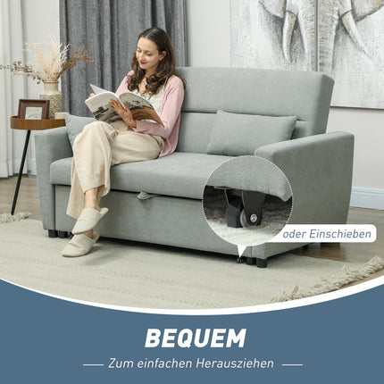 Sofa-lova, dvivietė sofa su miegojimo funkcija, reguliuojamas atlošas, sofa su pagalvėlėmis, aksominė imitacija, sofa-lova su patalynės dėže svetainei, svečių kambariui, šviesiai pilka