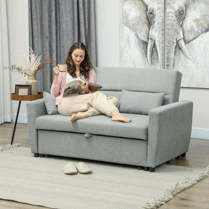 Sofa-lova, dvivietė sofa su miegojimo funkcija, reguliuojamas atlošas, sofa su pagalvėlėmis, aksominė imitacija, sofa-lova su patalynės dėže svetainei, svečių kambariui, šviesiai pilka