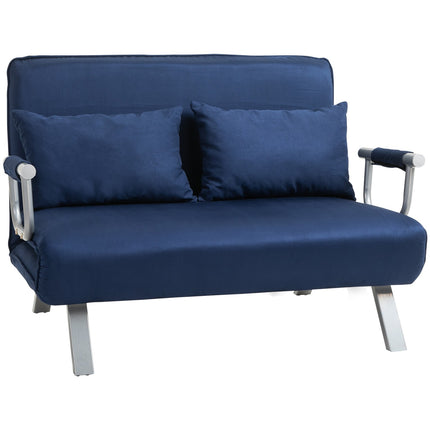 Sofa-lova, dvivietė sofa su miegojimo funkcija ir reguliuojamu atlošu, sofa su dekoratyvinėmis pagalvėlėmis aksomo imitacijos, minkšta sofa svetainei ir miegamajam, mėlyna