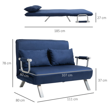 Sofa-lova, dvivietė sofa su miegojimo funkcija ir reguliuojamu atlošu, sofa su dekoratyvinėmis pagalvėlėmis aksomo imitacijos, minkšta sofa svetainei ir miegamajam, mėlyna