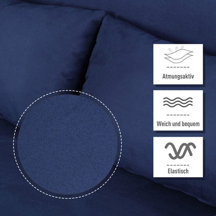 Sofa-lova, dvivietė sofa su miegojimo funkcija ir reguliuojamu atlošu, sofa su dekoratyvinėmis pagalvėlėmis aksomo imitacijos, minkšta sofa svetainei ir miegamajam, mėlyna