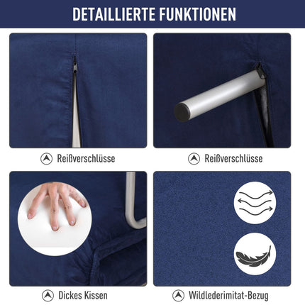 Sofa-lova, dvivietė sofa su miegojimo funkcija ir reguliuojamu atlošu, sofa su dekoratyvinėmis pagalvėlėmis aksomo imitacijos, minkšta sofa svetainei ir miegamajam, mėlyna