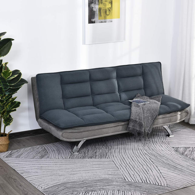 Sofa-lova, sulankstoma sofa, trivietė sofa su audiniu, šezlongas, sofa-lova, sofa su miegojimo funkcija, sofos komplektas, reguliuojamas kampas, pilka + smėlio spalvos