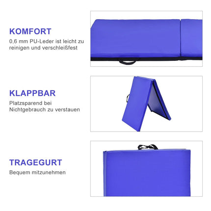 Minkštas grindų kilimėlis, gimnastikos kilimėlis, jogos kilimėlis, sulankstomas gimnastikos kilimėlis, 180 x 60 x 4 cm - mėlynas