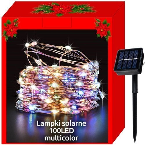 Saulės kalėdinės lemputės - 100 LED daugiaspalvių laidų