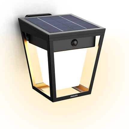 Solar LED Wall Light, Dual Brightness, Black, IP44