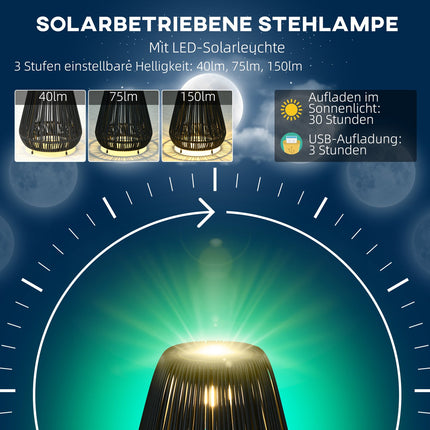 Saulės šviesos rotango vandeniui atsparus tako šviestuvas su šviesos jutikliu, automatinis LED sodo šviestuvas, lauko šviestuvas, juodas, metalinis