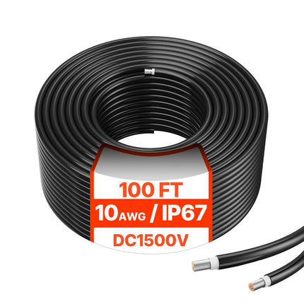 Solar Panel Extension Cable, 10AWG 100ft, IP67, Black