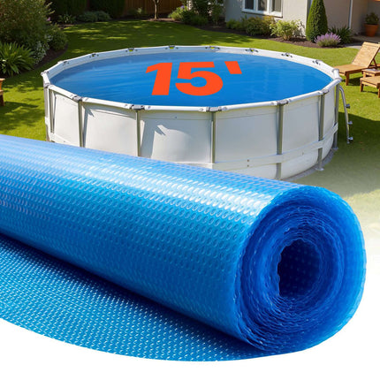 Solar Pool Cover, 15 Ft Round, 12 Mil PE Bubble Blue