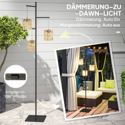 Rattan Solar Floor Lamp, Light Sensor, IP44 Waterproof