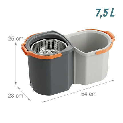 Šluosčių rinkinys su kibiru, 2 skyriai, 7,5 l talpa