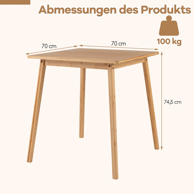 Kvadratinis bambukinis valgomojo stalas 70x70 cm 2-4 asmenims
